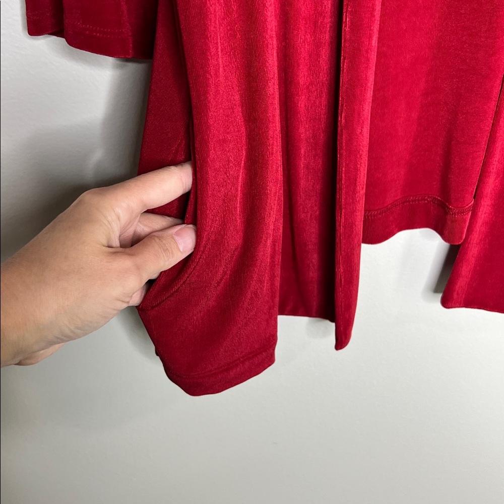 Chico's Travelers Red Open front Cardigan with Pockets size 2 - Picture 8 of 11